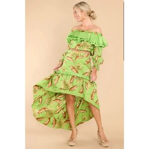 ALDEN ADAIR Sophia Palma Set Hi-Low Maxi Skirt Ruffle Cropped Blouse Resort Sz M